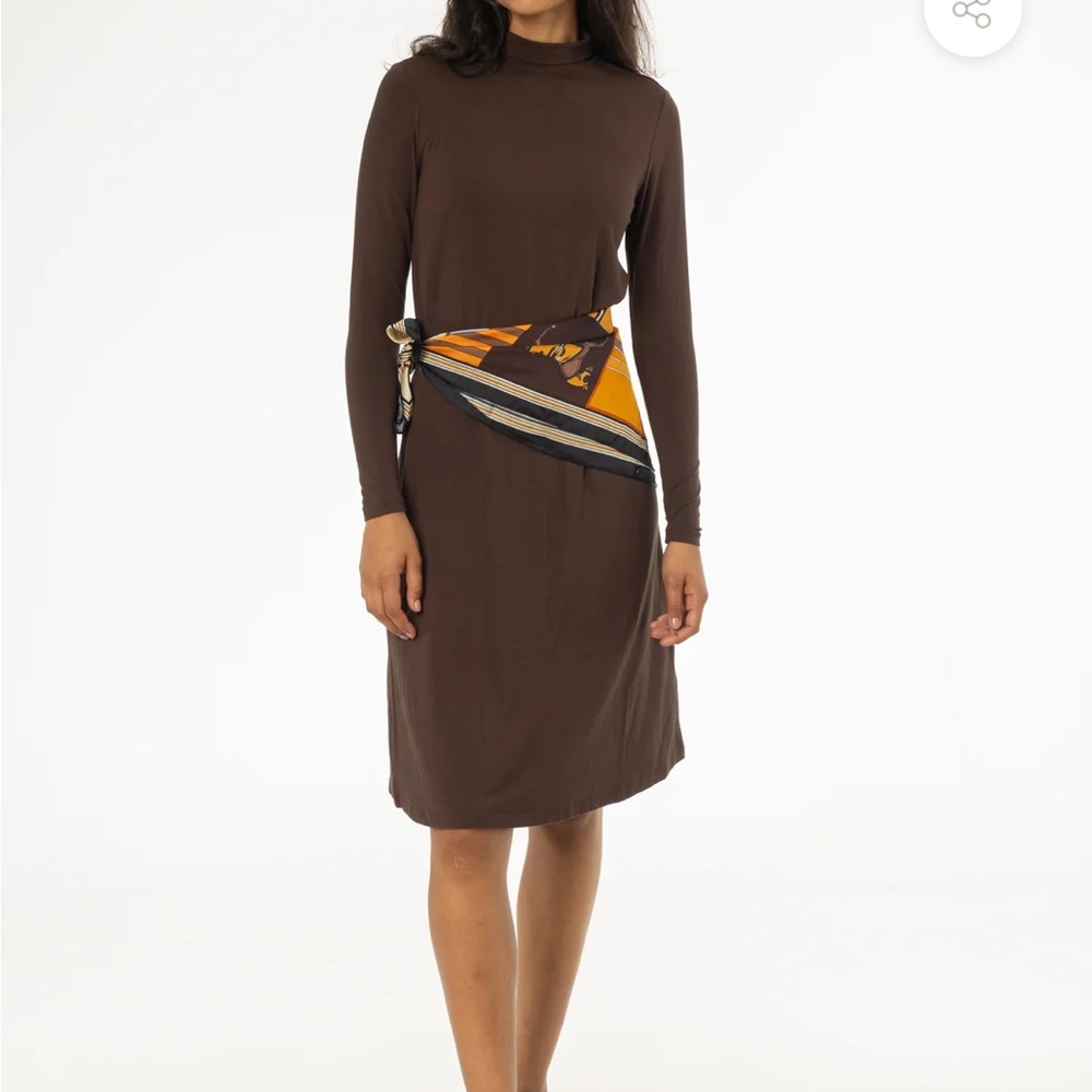 Brown Turtleneck Swing Dress